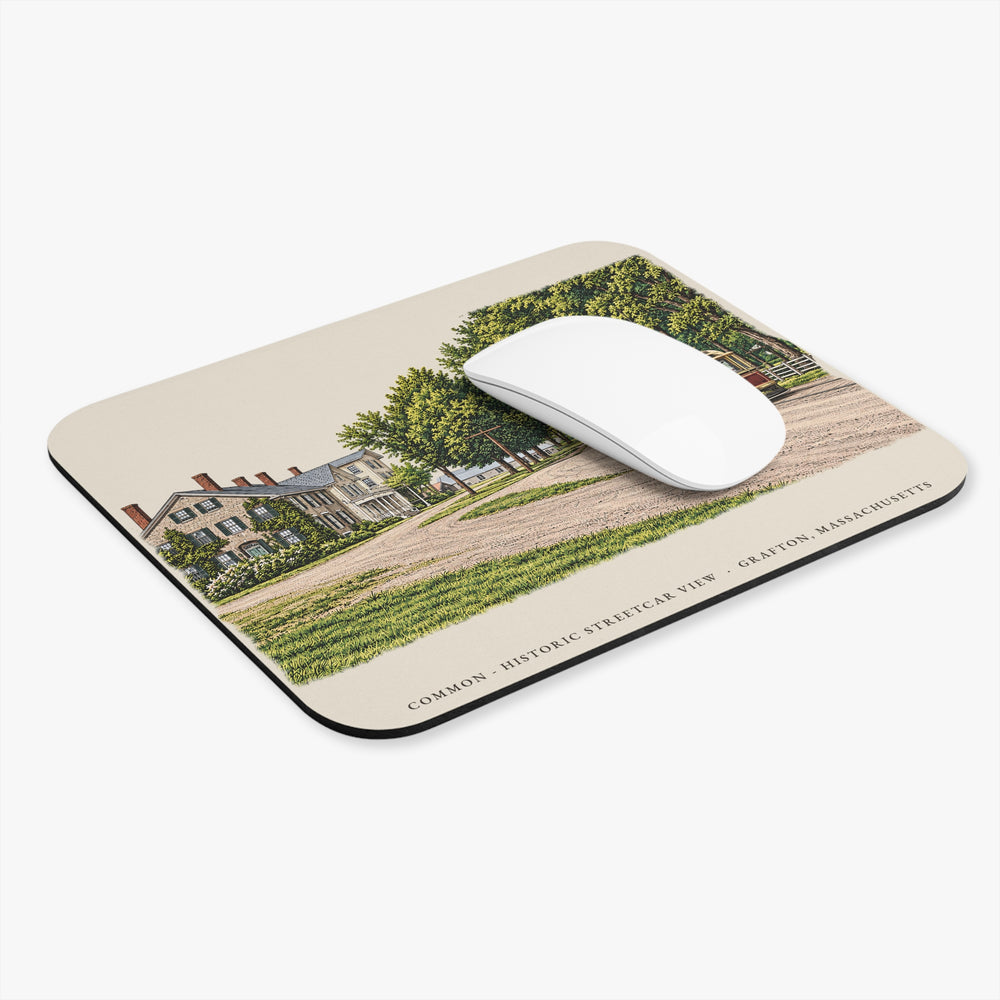 Grafton Common - Historic Streetcar View mouse pad mockup showing the full illustrated print
