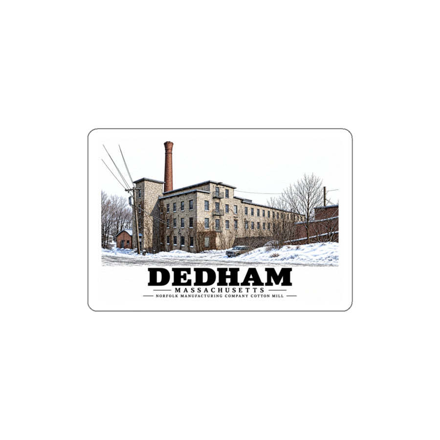 Illustrated Norfolk Manufacturing Company Cotton Mill in Dedham on die-cut sticker