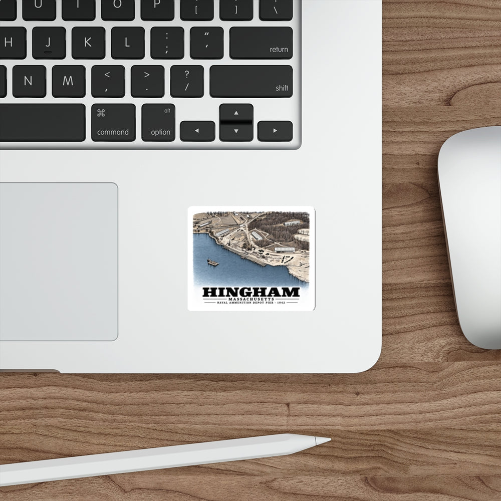 Construction progress New pier USNAD, Hingham, MA 4 in White Die-Cut Sticker - Boston Harbor