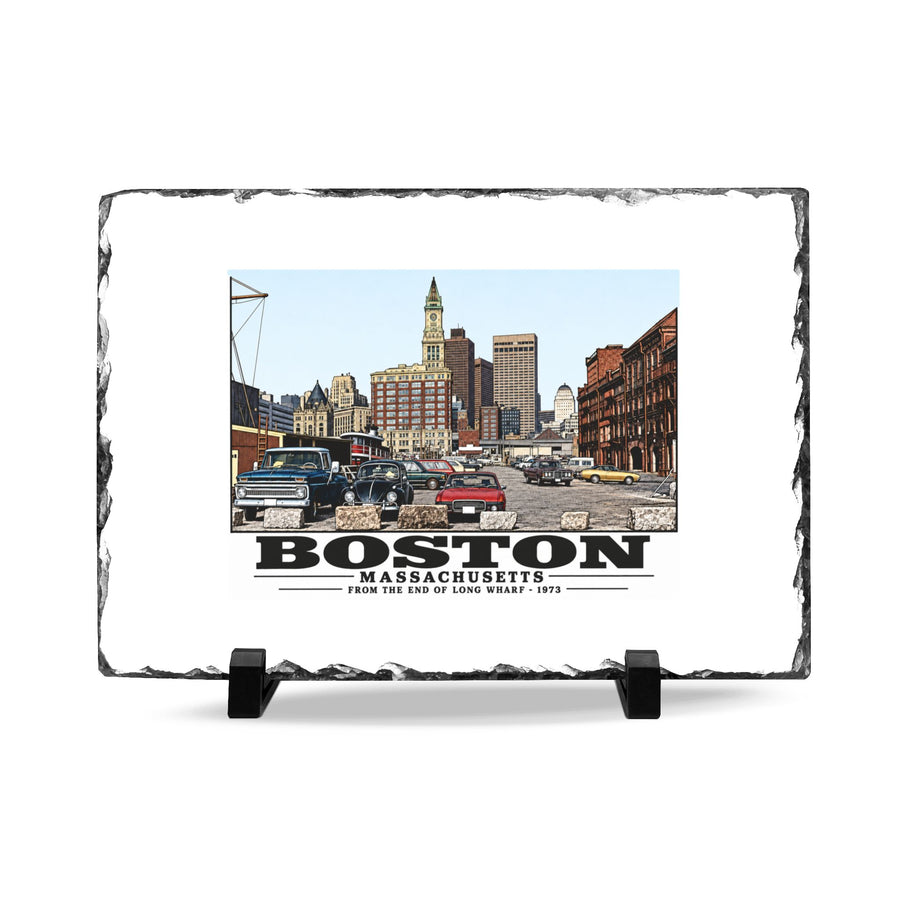 From end of Long Wharf 7 × 11 in Slate Desk Plaque - Boston Harbor