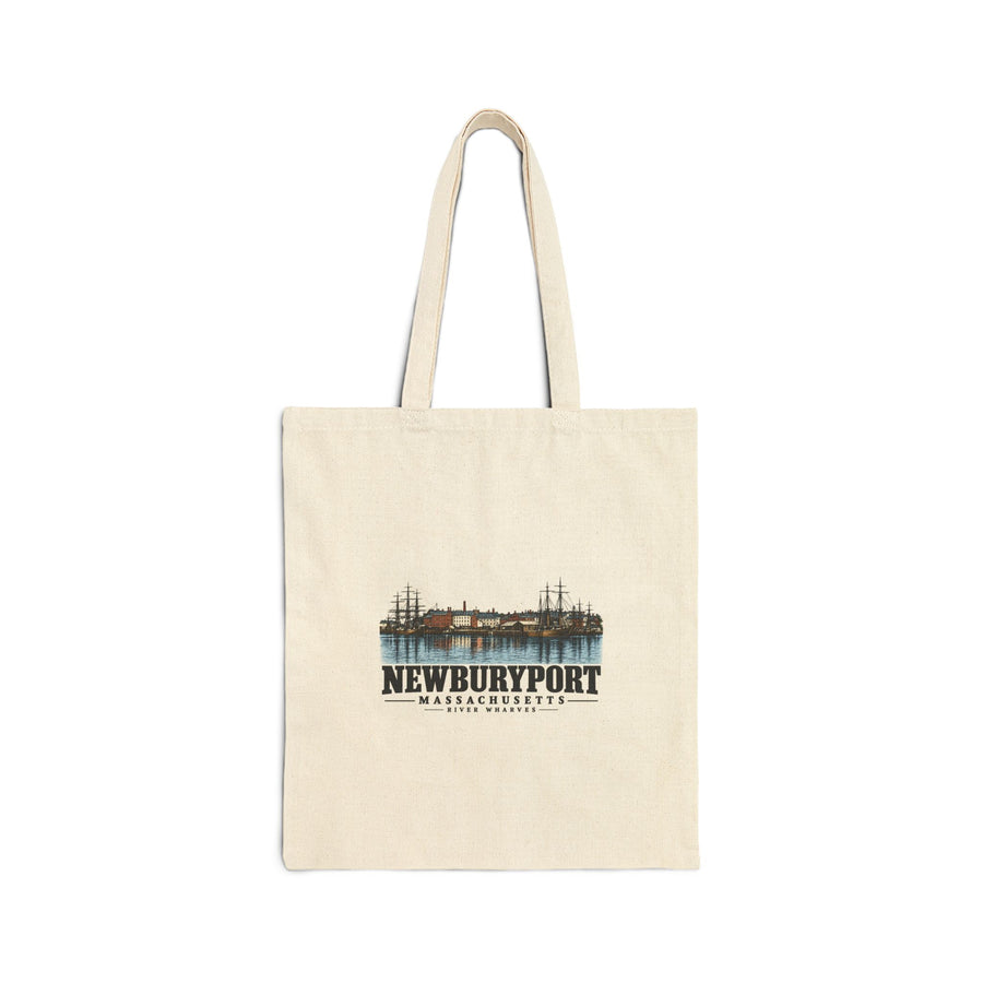 River wharves and sailing vessels, 1864 Natural + Black Heavy Canvas Tote - Merrimack Valley Goods