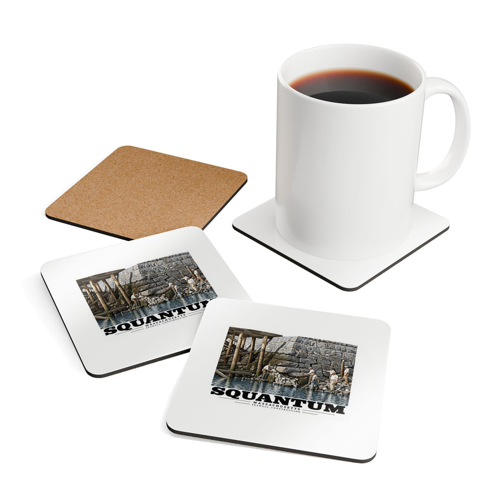 Repairing seawall near administration Building, Squantum Cork Back Coaster Set - Boston Harbor