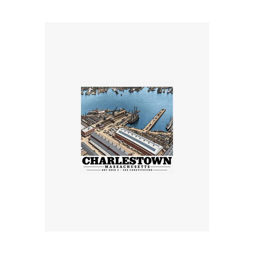 Illustrated Dry Dock 5 and Constitution Pier in Charlestown on unframed matte poster