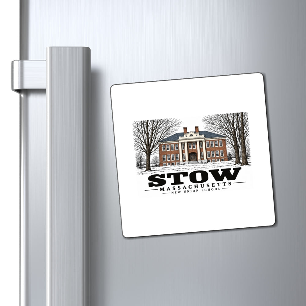Illustrated New Union School in Stow on square magnet