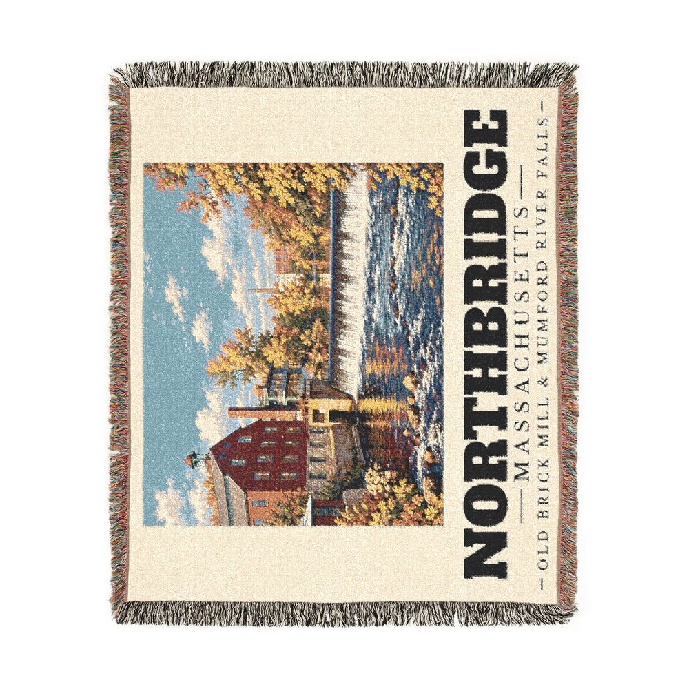 Old Brick Mill and Mumford River Falls — Northbridge, Massachusetts Woven Blanket