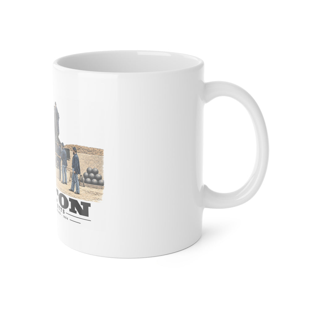 View of the 15 inch gun, Fort Warren, 1864 11 oz White Ceramic Mug - Boston Harbor