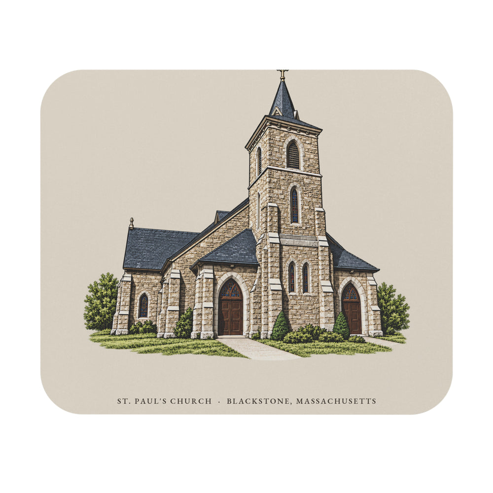 Blackstone St. Paul's Church mouse pad mockup showing the full illustrated print