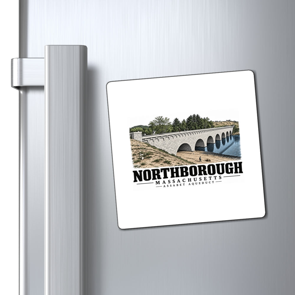 Illustrated Assabet Aqueduct in Northborough on square magnet