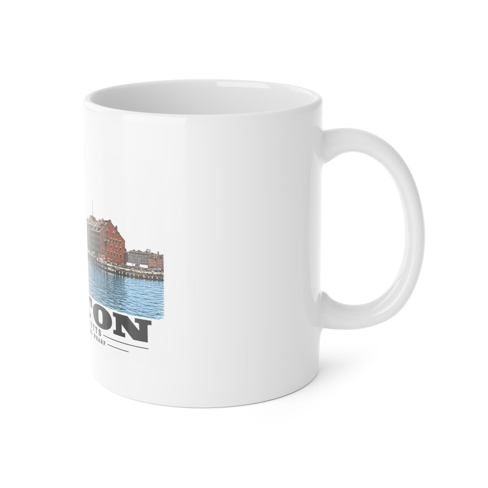 Custom House left to Long Wharf right 11 oz White Ceramic Mug - Boston Harbor