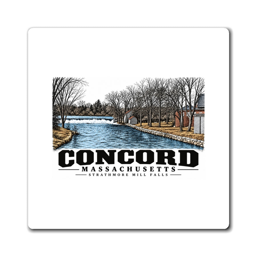Illustrated Strathmore Mill Falls in Concord on square magnet