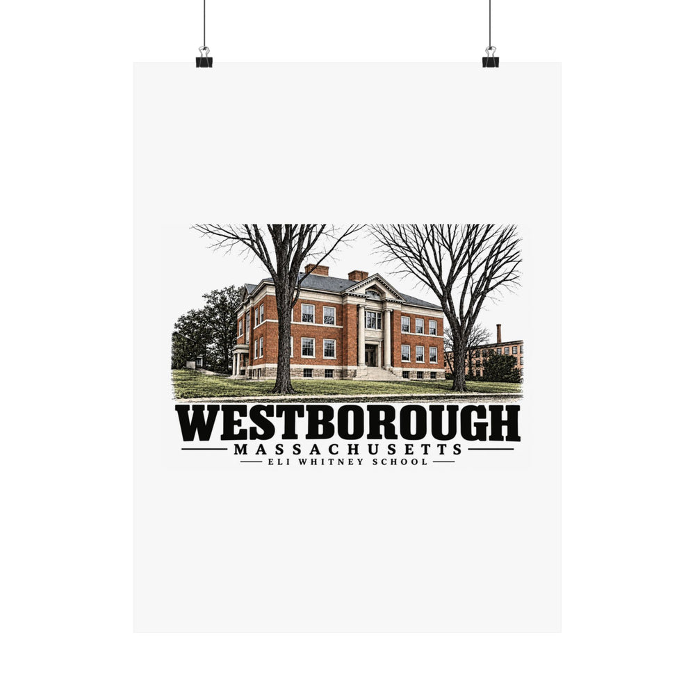 Illustrated Eli Whitney School in Westborough on unframed matte poster