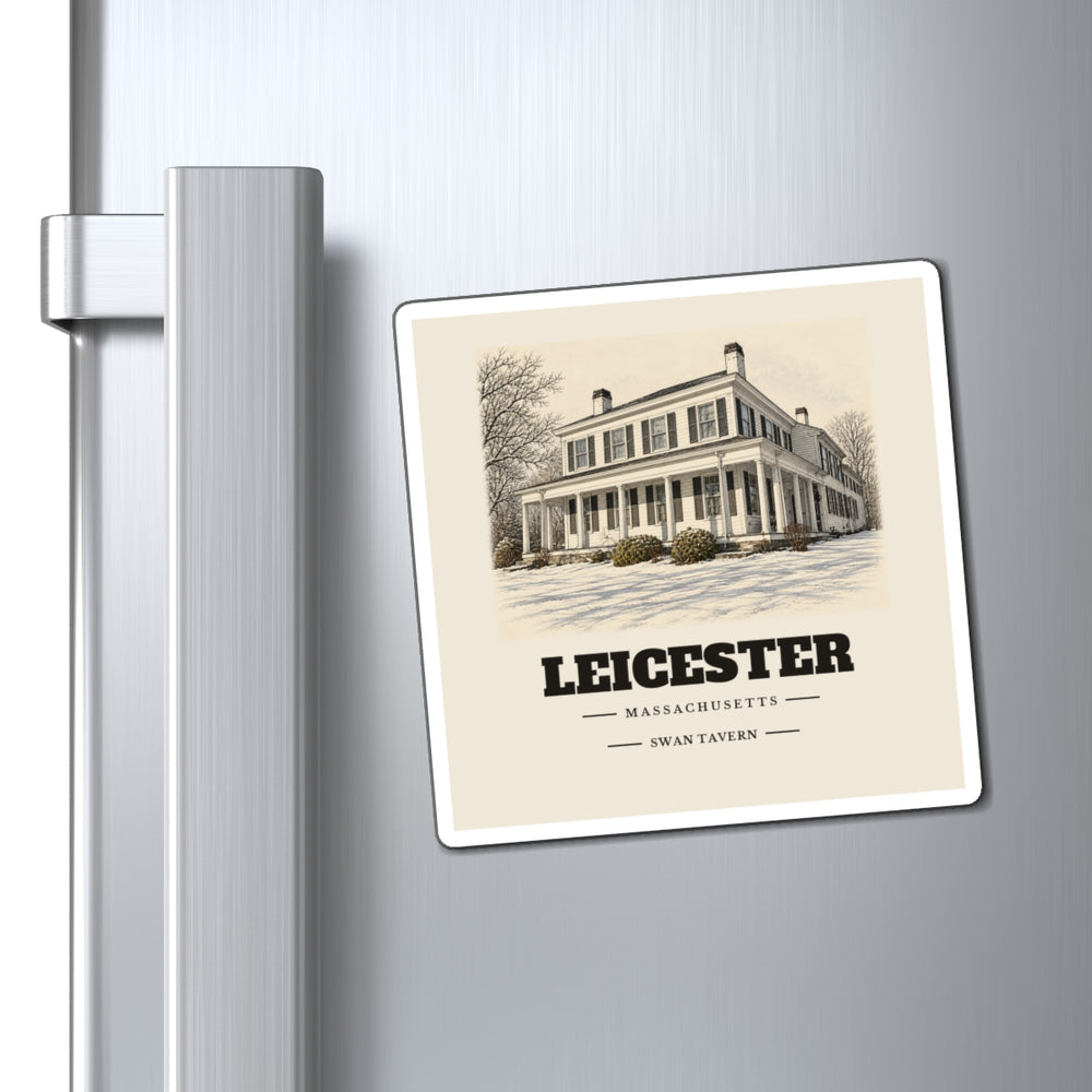 Leicester Swan Tavern 4 inch magnet shown on a refrigerator