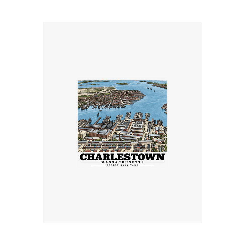Illustrated Charlestown Navy Yard from the Harbor in Charlestown on unframed matte poster