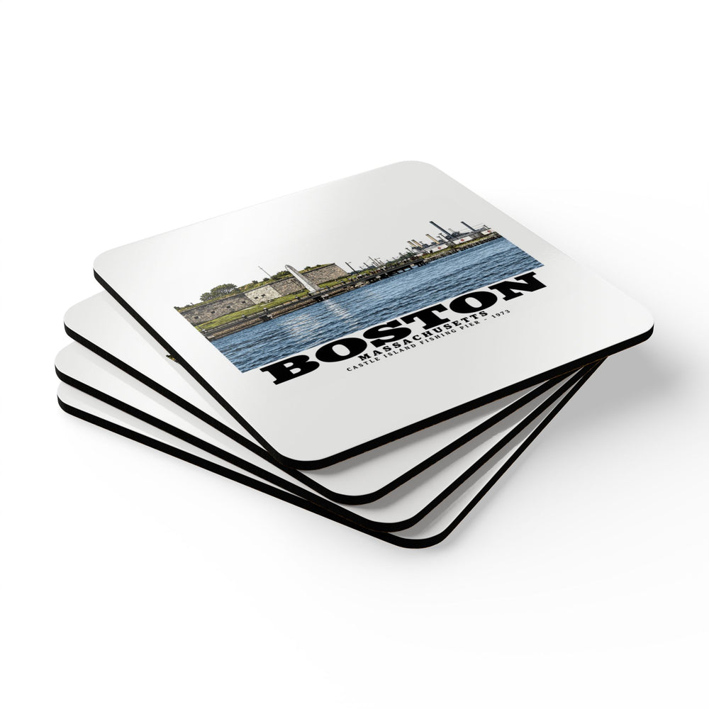 Castle Island, includes Fishing Pier Cork Back Coaster Set - Boston Harbor