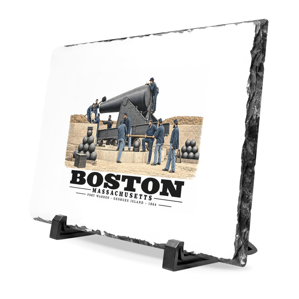View of the 15 inch gun, Fort Warren, 1864 7 × 11 in Slate Desk Plaque - Boston Harbor