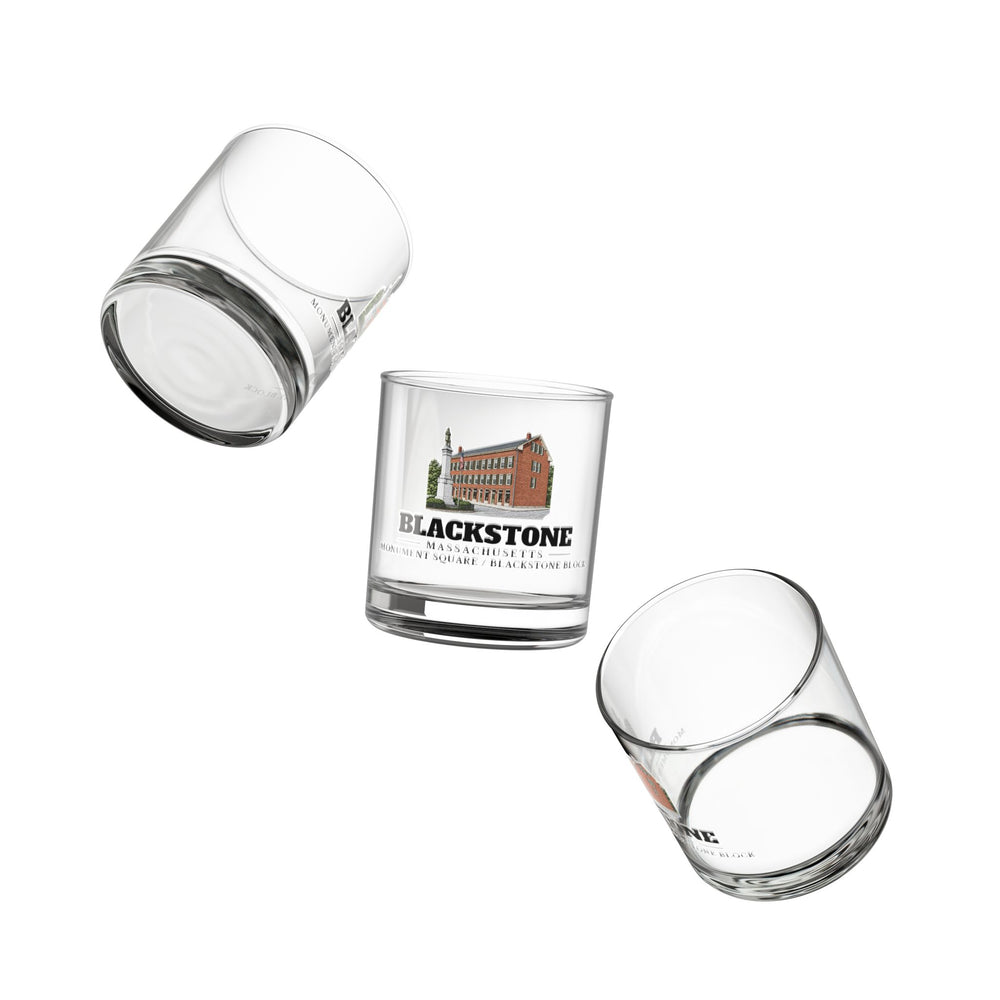 Angled view of Blackstone Monument Square / Blackstone Block 10 oz Rocks Glass
