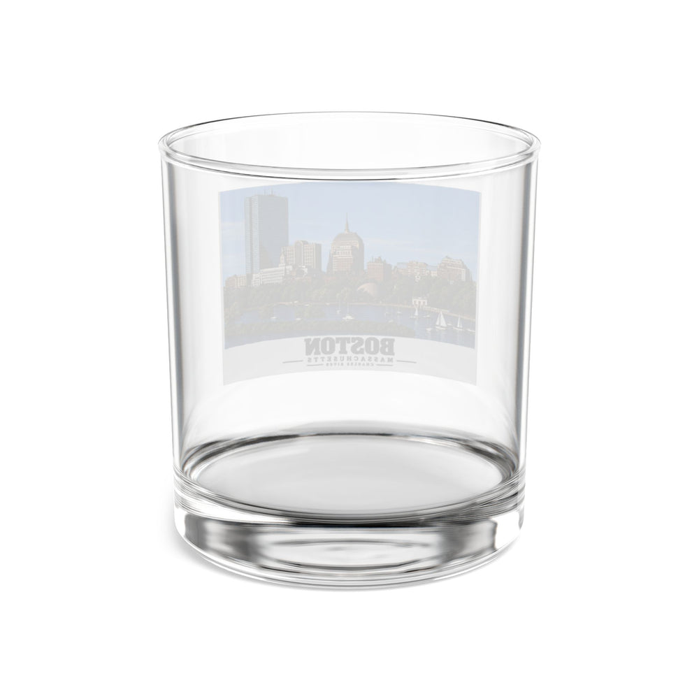 Illustrated St. Charles River view of Boston, Massachusetts in Boston and Cambridge on rocks glass
