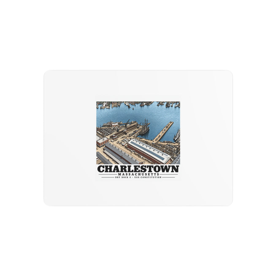 Illustrated Dry Dock 5 and Constitution Pier in Charlestown on metal art sign