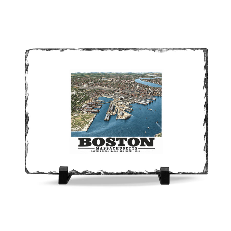 Navy Yard Annex, So. Boston, MA from East, 3000 feet 7 × 11 in Slate Desk Plaque - Boston Harbor