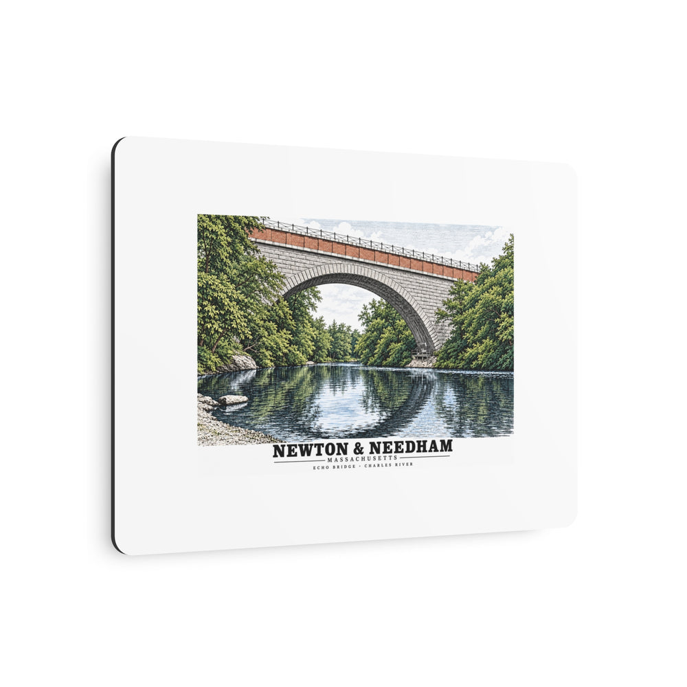 Echo Bridge, Hemlock Gorge, Upper Falls; Charles River and Ellis Street 7 × 5 in Horizontal Metal Wall Art - Charles River