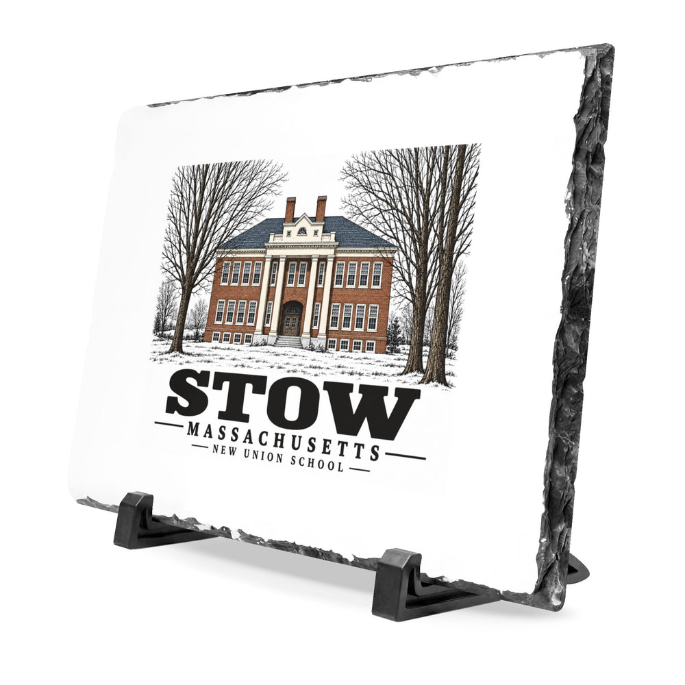 Illustrated New Union School in Stow on slate desk plaque