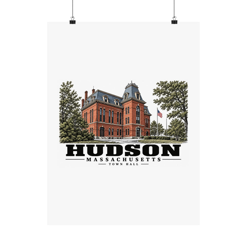 Illustrated Town Hall in Hudson on unframed matte poster