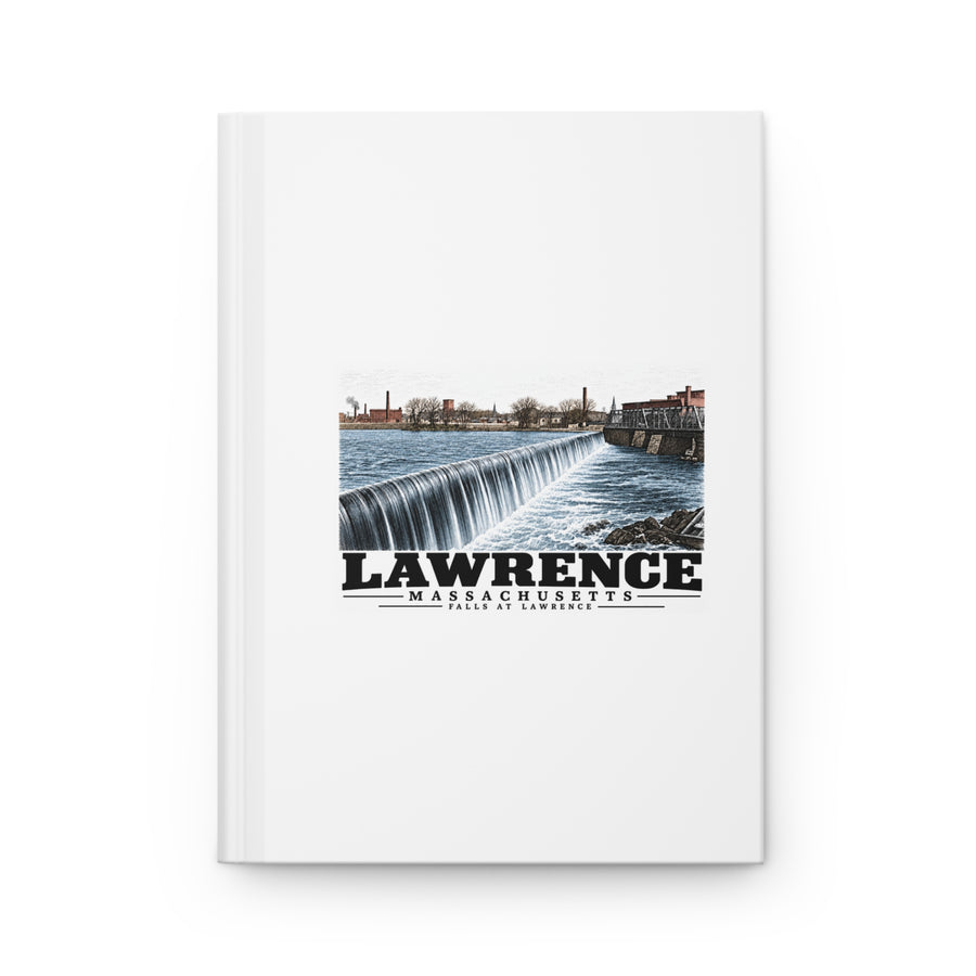 Front cover of Falls at Lawrence matte hardcover journal, Lawrence, Massachusetts.
