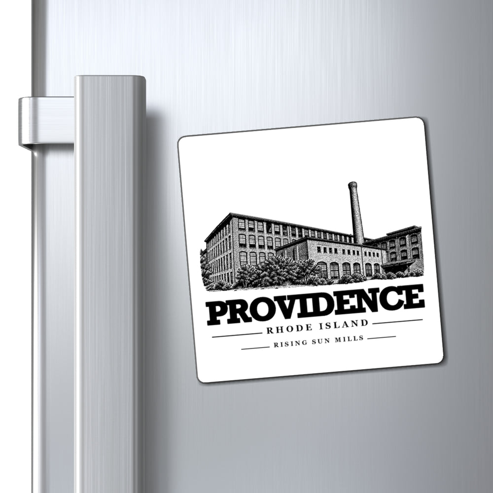 Providence Rising Sun Mills magnet displayed on a refrigerator