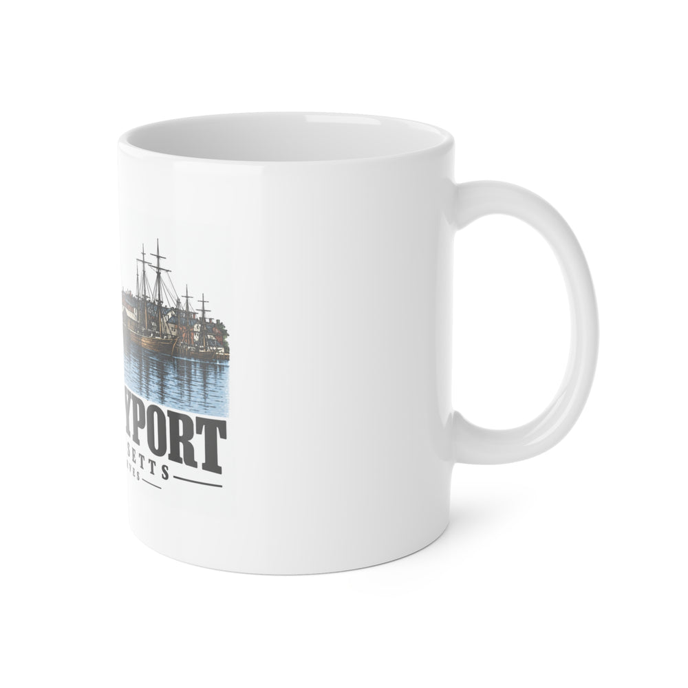 Newburyport River wharves and sailing vessels, 1864 11 oz White Ceramic Mug - Merrimack Valley Goods