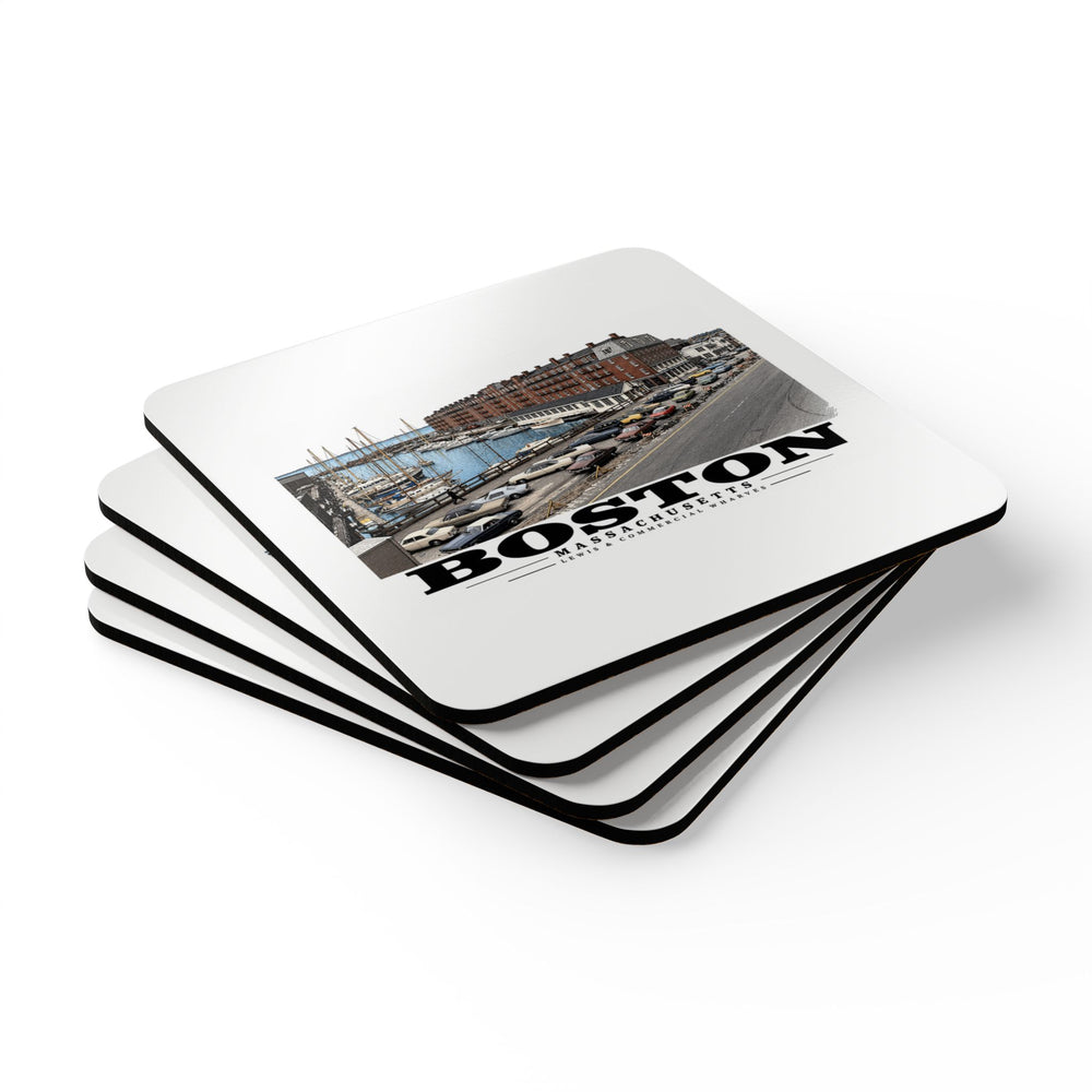 Marina between Lewis and Commercial Wharf Cork Back Coaster Set - Boston Harbor