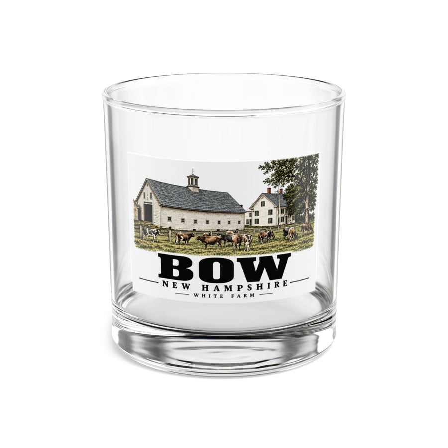 White Farm Jersey herd and barns, Bow illustration on 10 oz rocks glass — front view