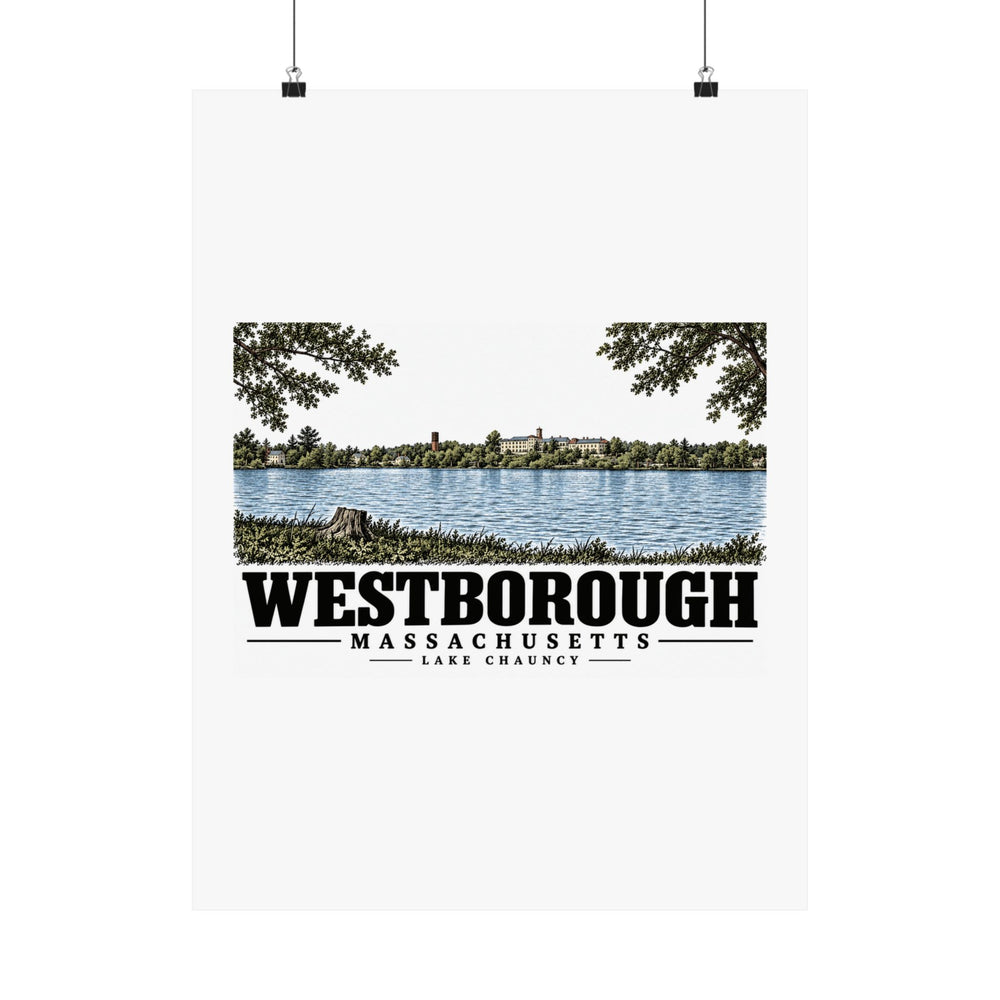 Illustrated Lake Chauncy in Westborough on unframed matte poster