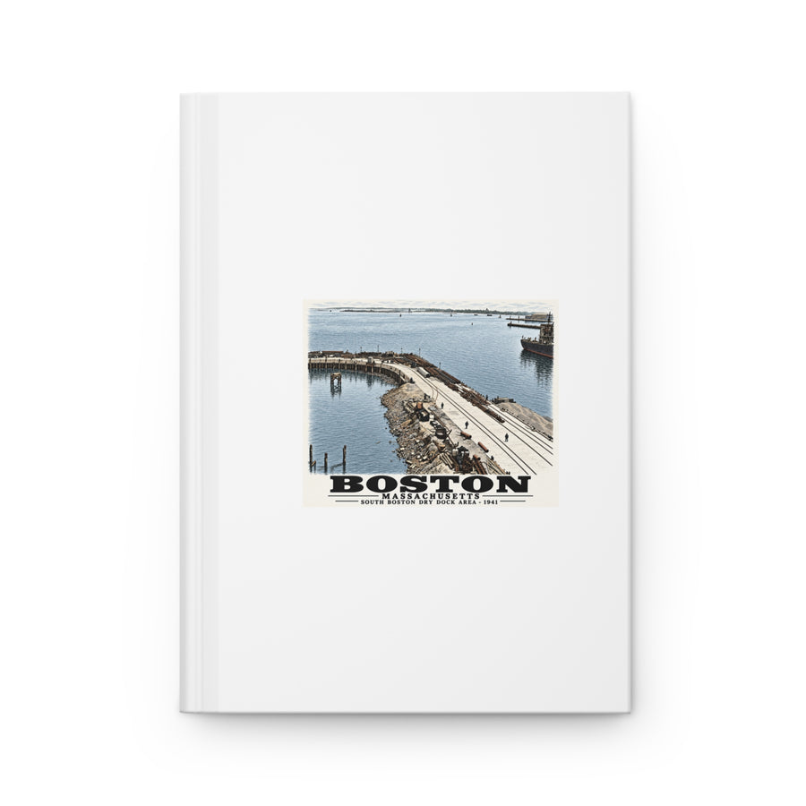 South Boston Dry Dock Area April 16-41 from roof of elevator shaft S Matte Hardcover Journal - Boston Harbor