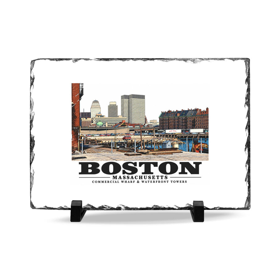 Commercial Wharf with new buildings 7 × 11 in Slate Desk Plaque - Boston Harbor