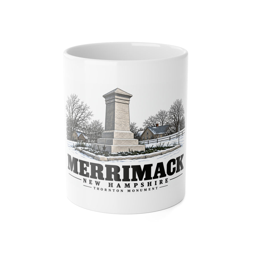 Merrimack The Thornton Monument, winter scene 11 oz White Ceramic Mug - Merrimack Valley Goods