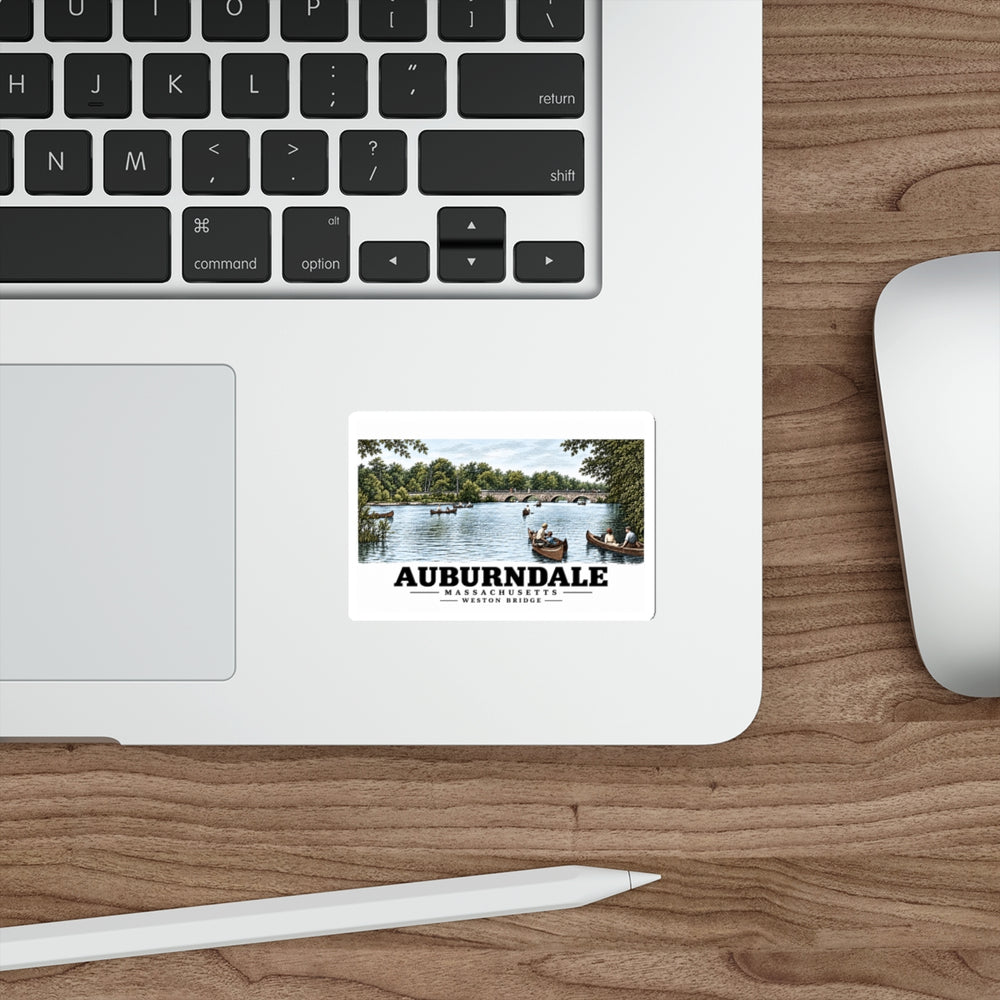 Weston Bridge, Auburndale, Mass. 4 in White Die-Cut Sticker - Charles River