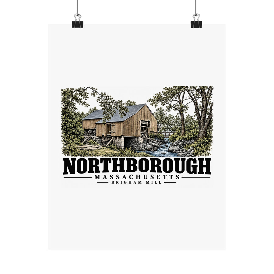 Illustrated Brigham Mill in Northborough on unframed matte poster