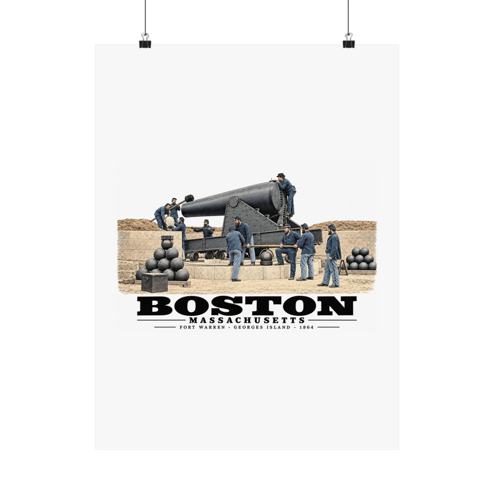 View of the 15 inch gun, Fort Warren, 1864 Matte Heritage Poster — 11 × 14 and 18 × 24 in - Boston Harbor