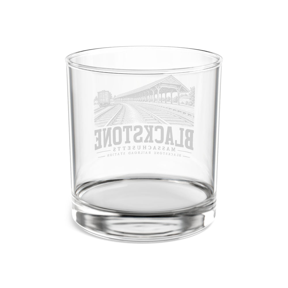 Blackstone Railroad Station 10 oz Rocks Glass in Clear — back view