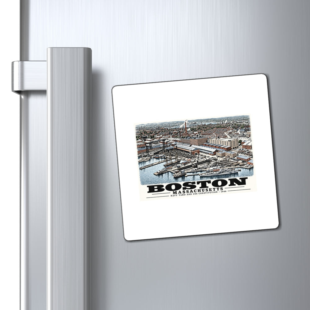 Illustrated Dry Dock 5 and Constitution Pier in Charlestown on square magnet