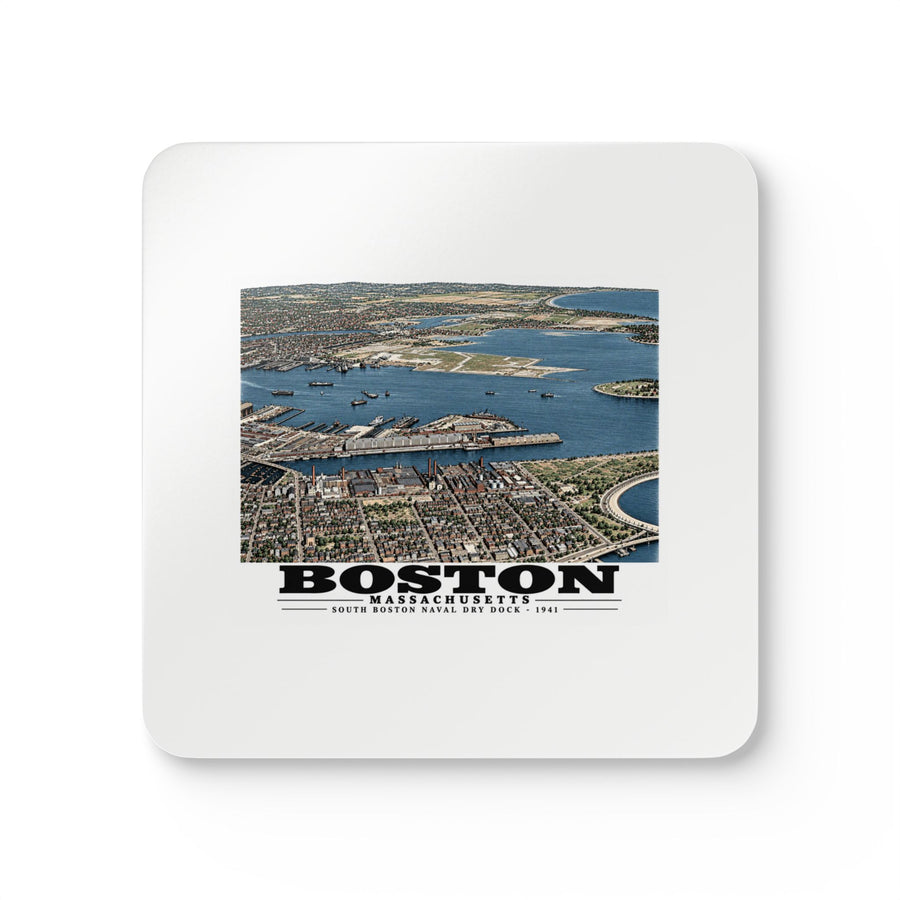 Navy Yard Annex, So. Boston, MA from South, 3000 feet Cork Back Coaster Set - Boston Harbor