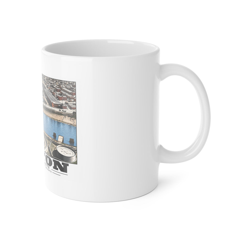 Orient Heights taken at 600 feet-Shore line, Chelsea Creek, East Boston 11 oz White Ceramic Mug - Boston Harbor