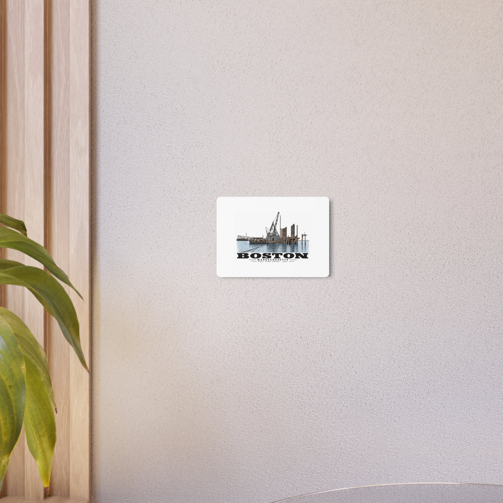 View from water of Navy Yard Annex/Dry Dock 7 × 5 in Horizontal Metal Wall Art - Boston Harbor