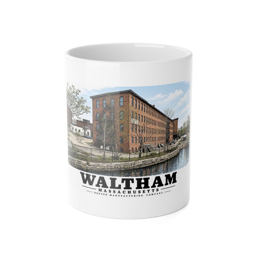 Illustrated Boston Manufacturing Company in Waltham on ceramic mug