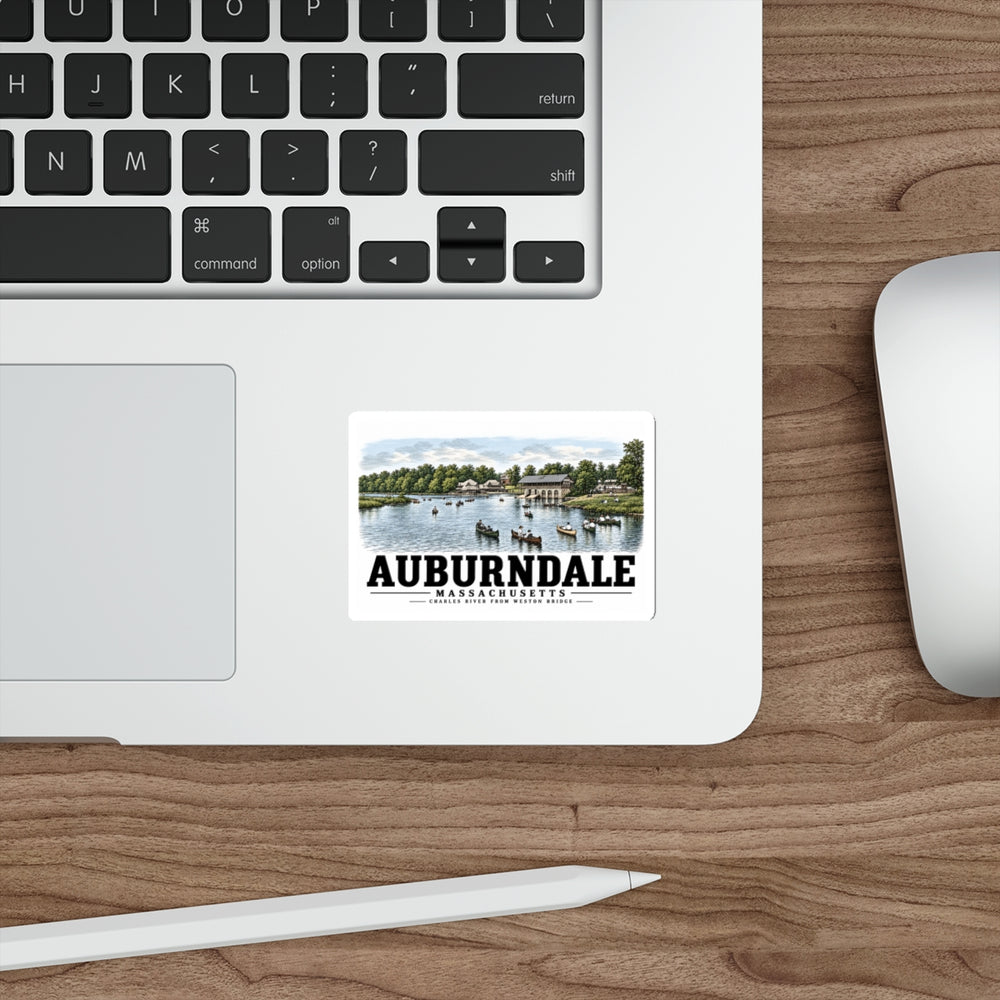 The Charles River from Weston Bridge, Auburndale, Mass. 4 in White Die-Cut Sticker - Charles River