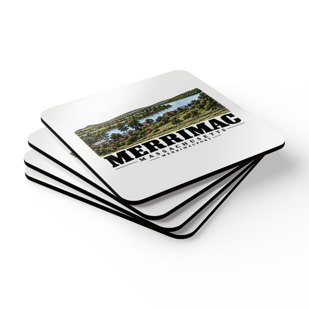 Merrimac Merrimack River west from Noyes Hill, Merrimacport Cork Back Coaster Set - Merrimack Valley Goods