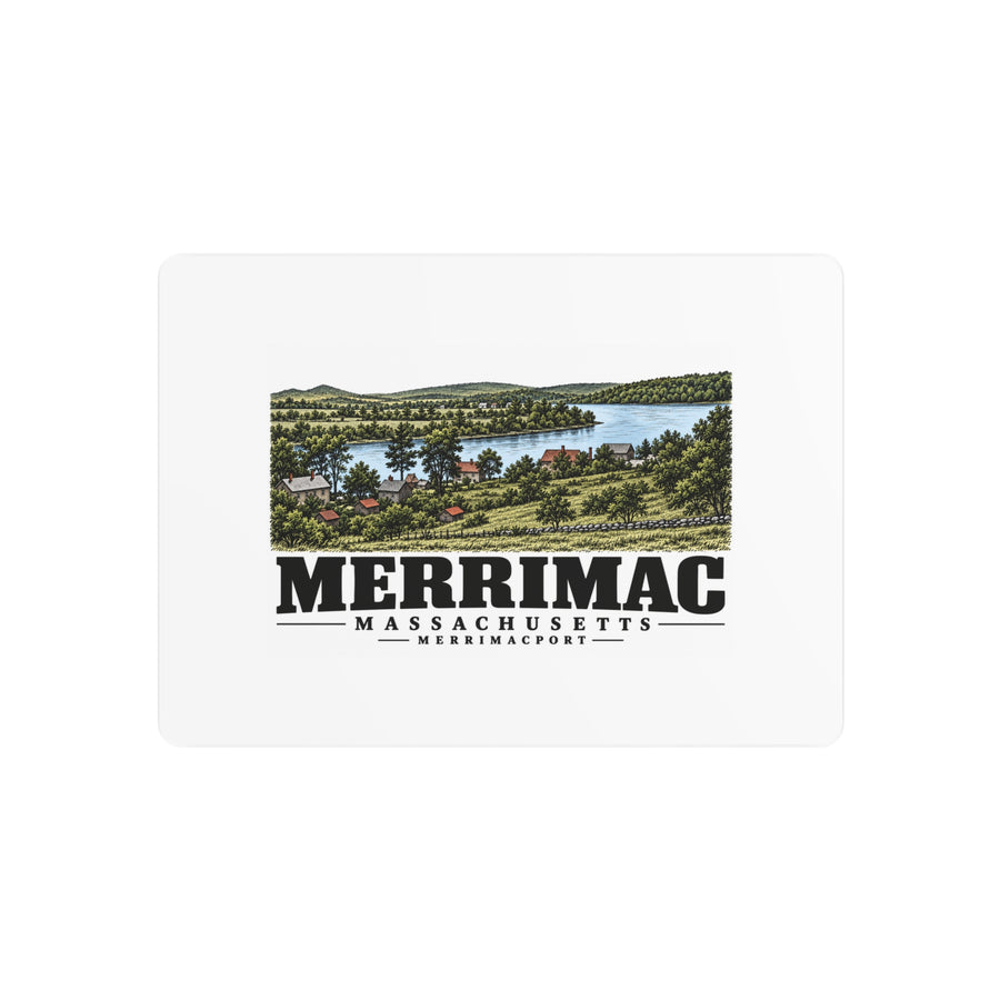 Front of Merrimack River from Noyes Hill metal wall art, with Merrimac, Massachusetts artwork and lettering.