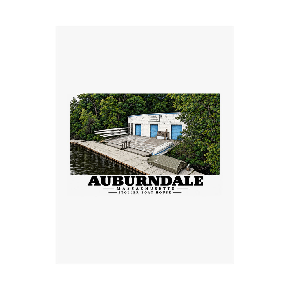 Flat front view of the larger Auburndale Stoller Boathouse matte poster.