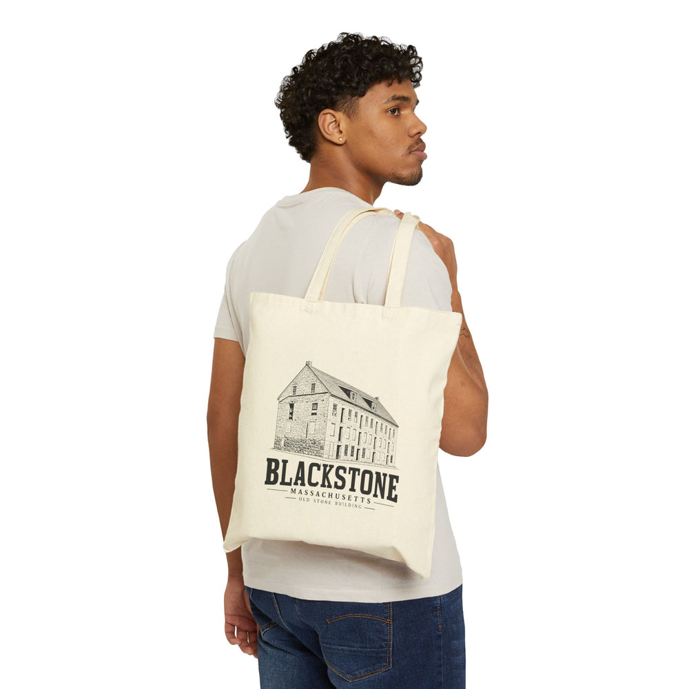 Blackstone Old Stone Building Heavy Canvas Tote in Natural — person-front view