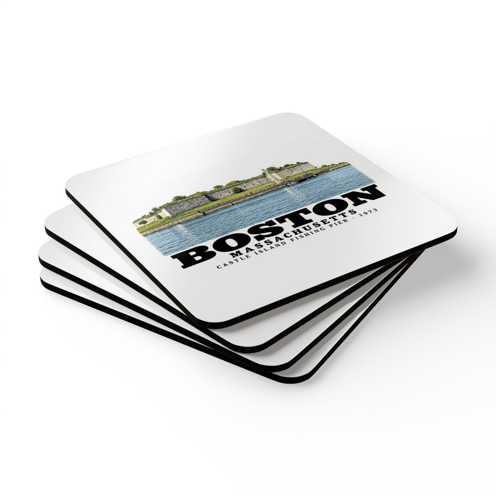 Castle Island, includes Fishing Pier Cork Back Coaster Set - Boston Harbor